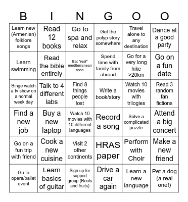 2025 here I come Bingo Card