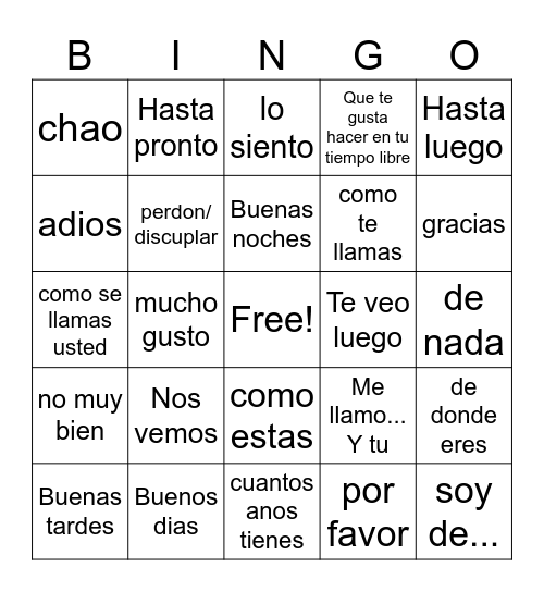 oración y pregunta Bingo Card