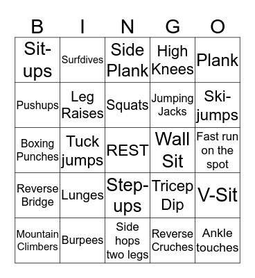 Fitness Fun Bingo Card