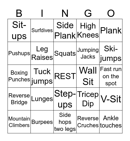 Fitness Fun Bingo Card