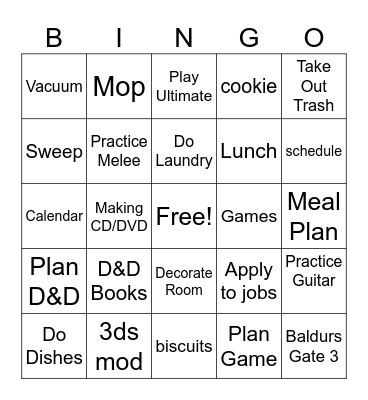 To Do List Bingo Card
