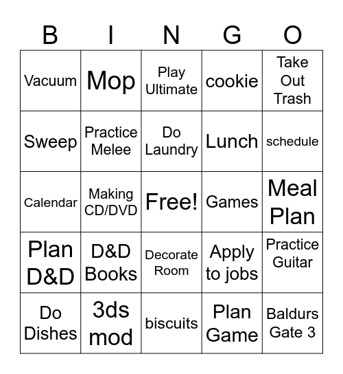To Do List Bingo Card