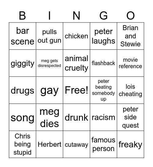 family guy bingo Card