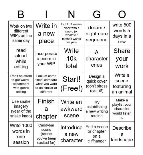 Year of the snake Bingo Card