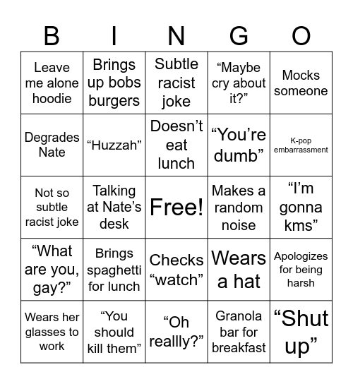 Courtney Bingo Card