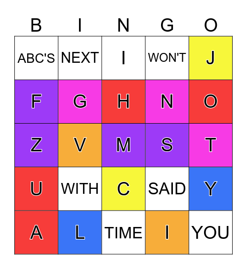 Alphabetical Order Bingo Card