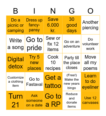 New years Bingo Card