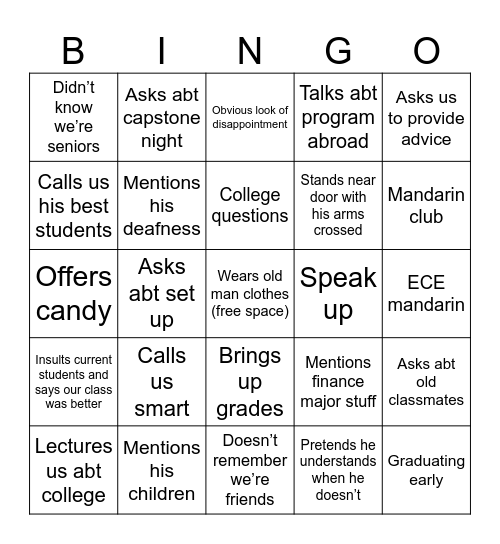 Specific Mandarin Teacher Bingo Card