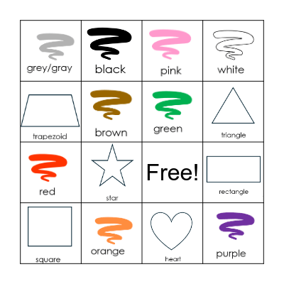 Colors and Shapes Bingo Card