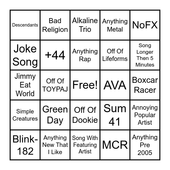 Spotify DJ Bingo Card