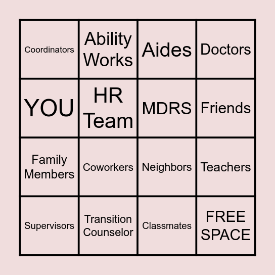 Who's on Your Team? Bingo Card