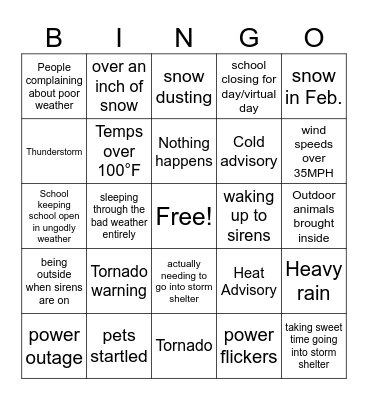 OK weather bingo Card
