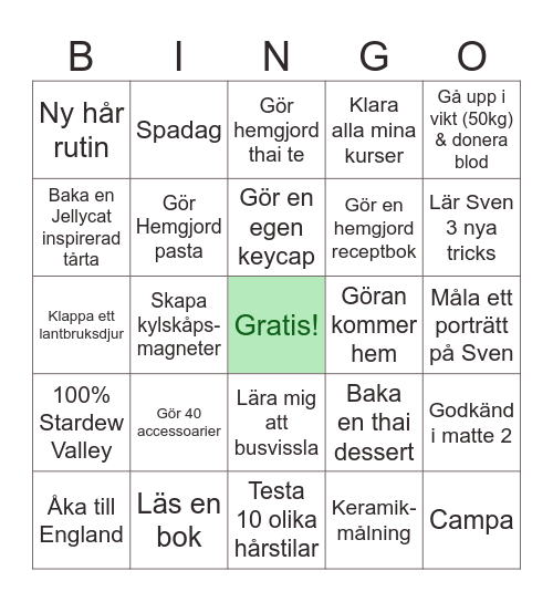 Nyårs Bingo Card