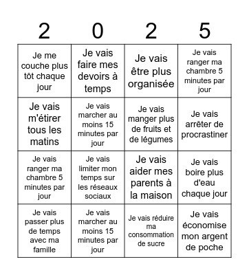 Les résolutions de Maddie Bingo Card
