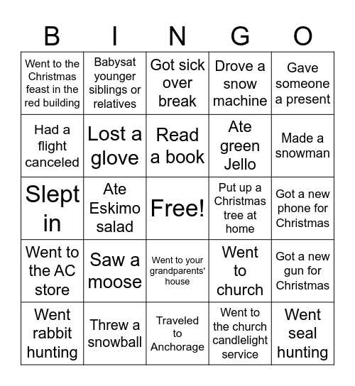 After Christmas Bingo Card