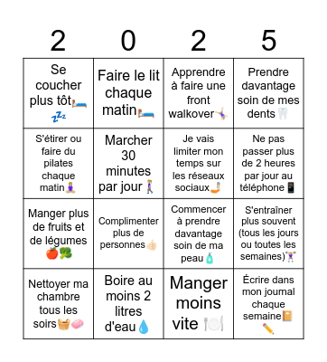 Les résolutions de Aline Bingo Card