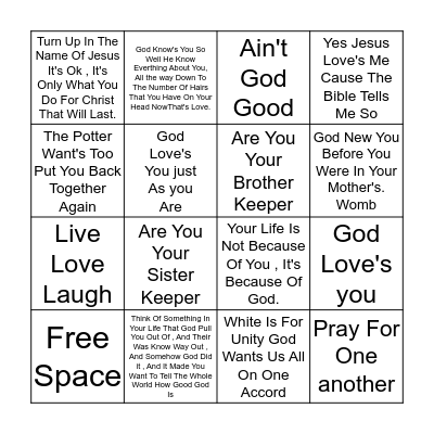 GOD''S LOVE BINGO Card