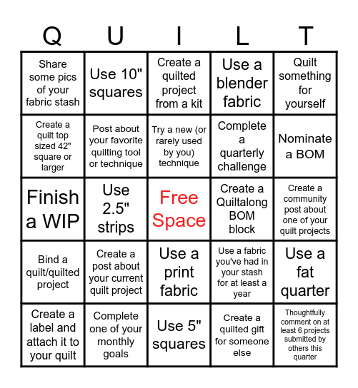 2025 Quiltalong Bingo - Q1 Bingo Card