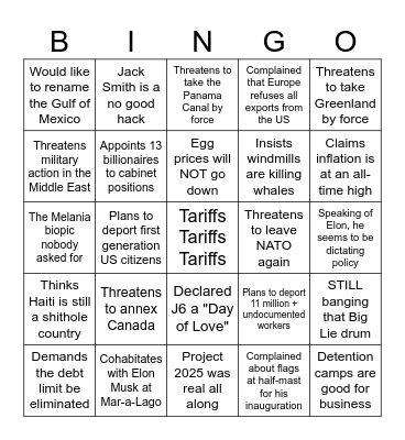 It's only January 2025 Bingo Card