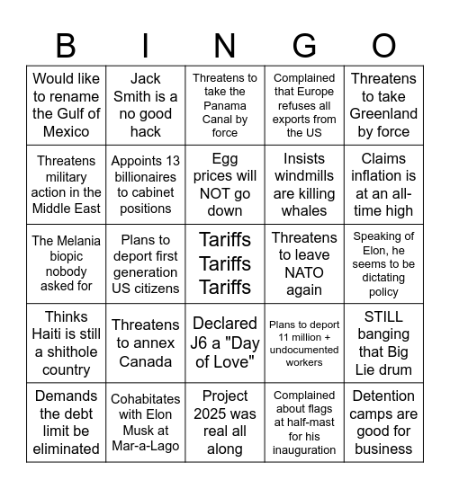 It's only January 2025 Bingo Card