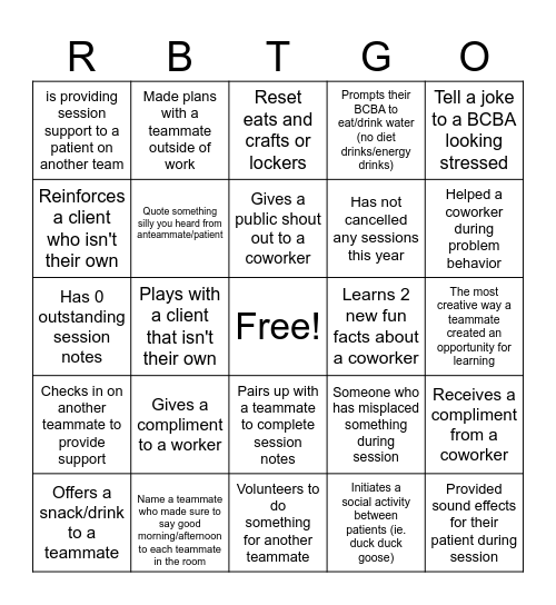 RBT BINGO Card