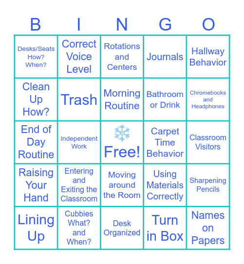 Routines and Expectations Bingo Card