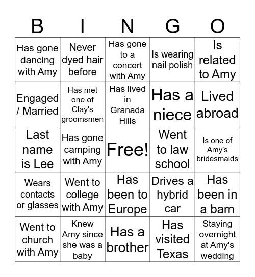 AmyLee Bingo Card