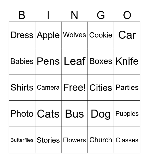 Singular and Plural Bingo Card