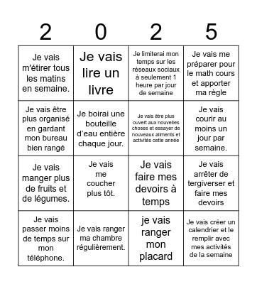 Les résolutions de Taylor Bingo Card