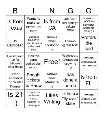 Get to Know You Bingo Card