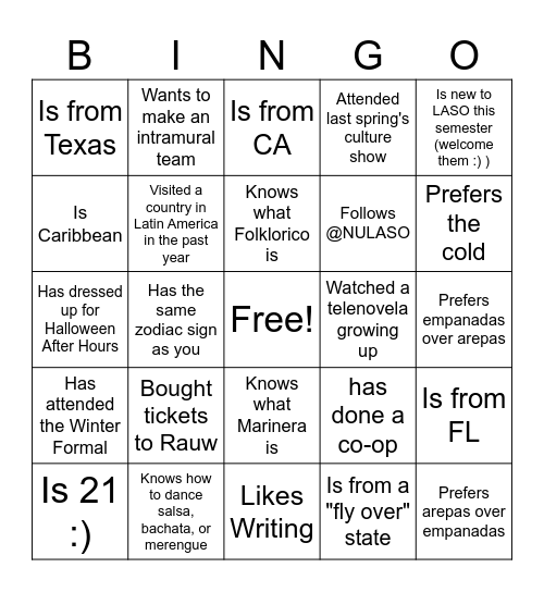 Get to Know You Bingo Card