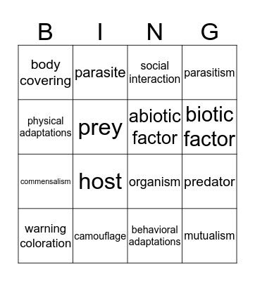 Interactions Among Living Things Bingo Card