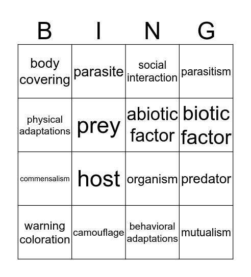 Interactions Among Living Things Bingo Card