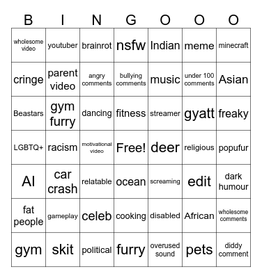 Instagram reels Bingo Card