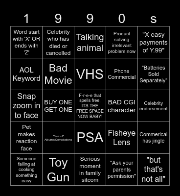 90s commerical bingo Card