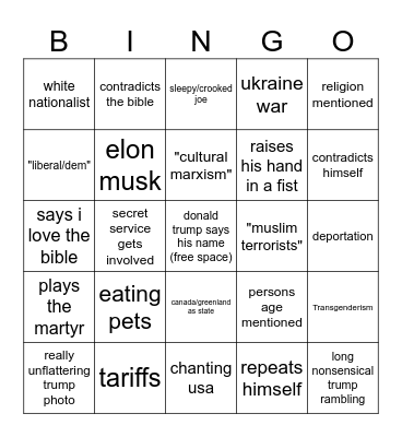 trump inaguration bingo Card