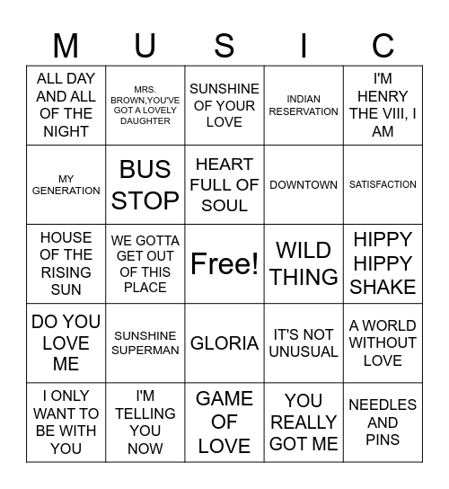 BRITISH INVASION Bingo Card