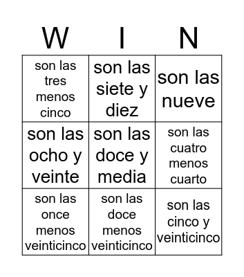Telling time in Español! Bingo Card