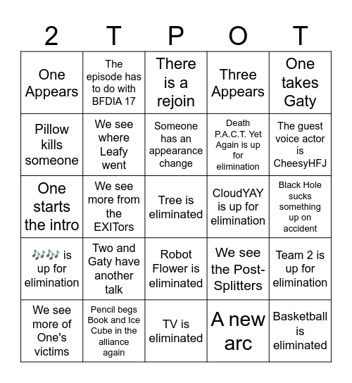 TPOT 15 Bingo Card