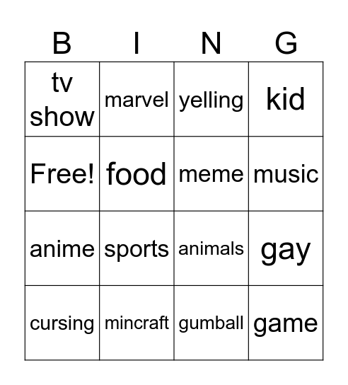 Untitled Bingo Card