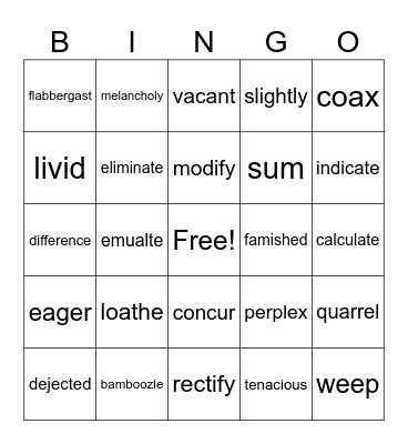 Vocabulary Bingo Card