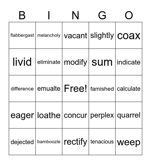 Vocabulary Bingo Card