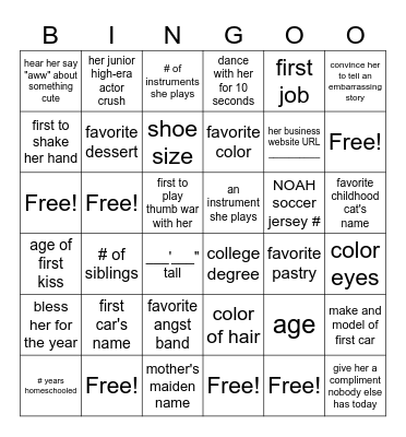 Julia's Big Fact 30 Bingo Card