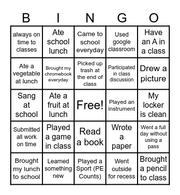 2nd Quarter BINGO Card