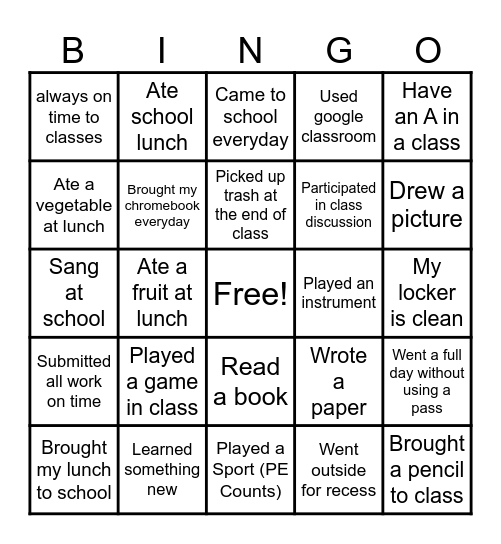 2nd Quarter BINGO Card