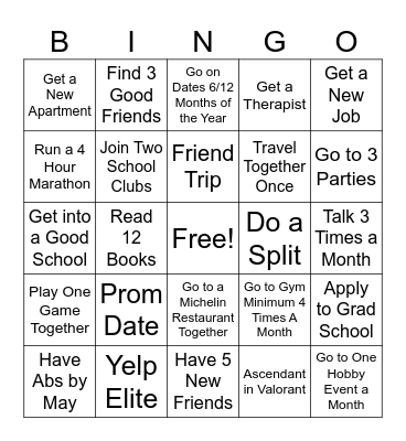 New Years Resolutions Bingo Card