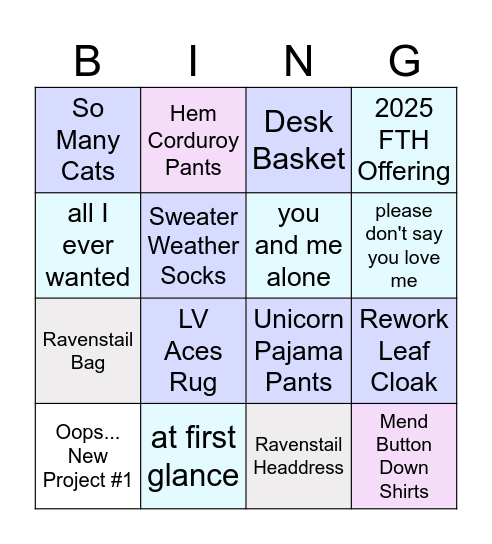 WIP/UFO Bingo Card