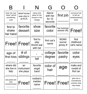 Julia's Big Fact 30 Bingo Card