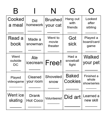 Winter Bingo Card