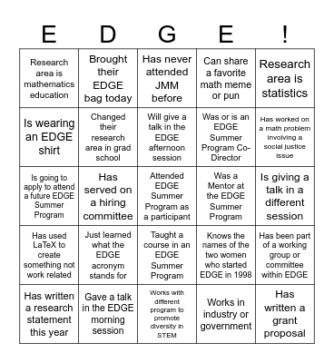 EDGE Networking Bingo Card